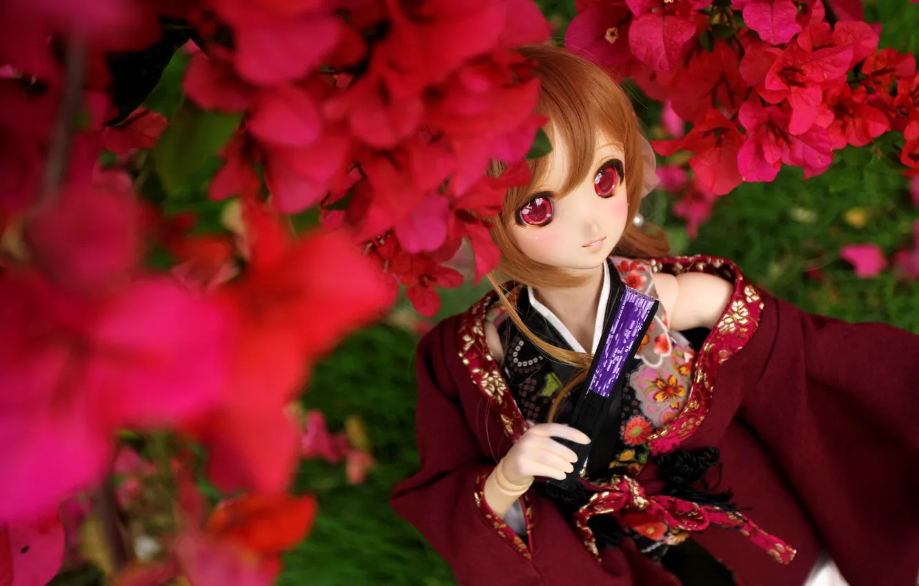 Photo wallpaper flowers, toy, Japanese, doll, anime