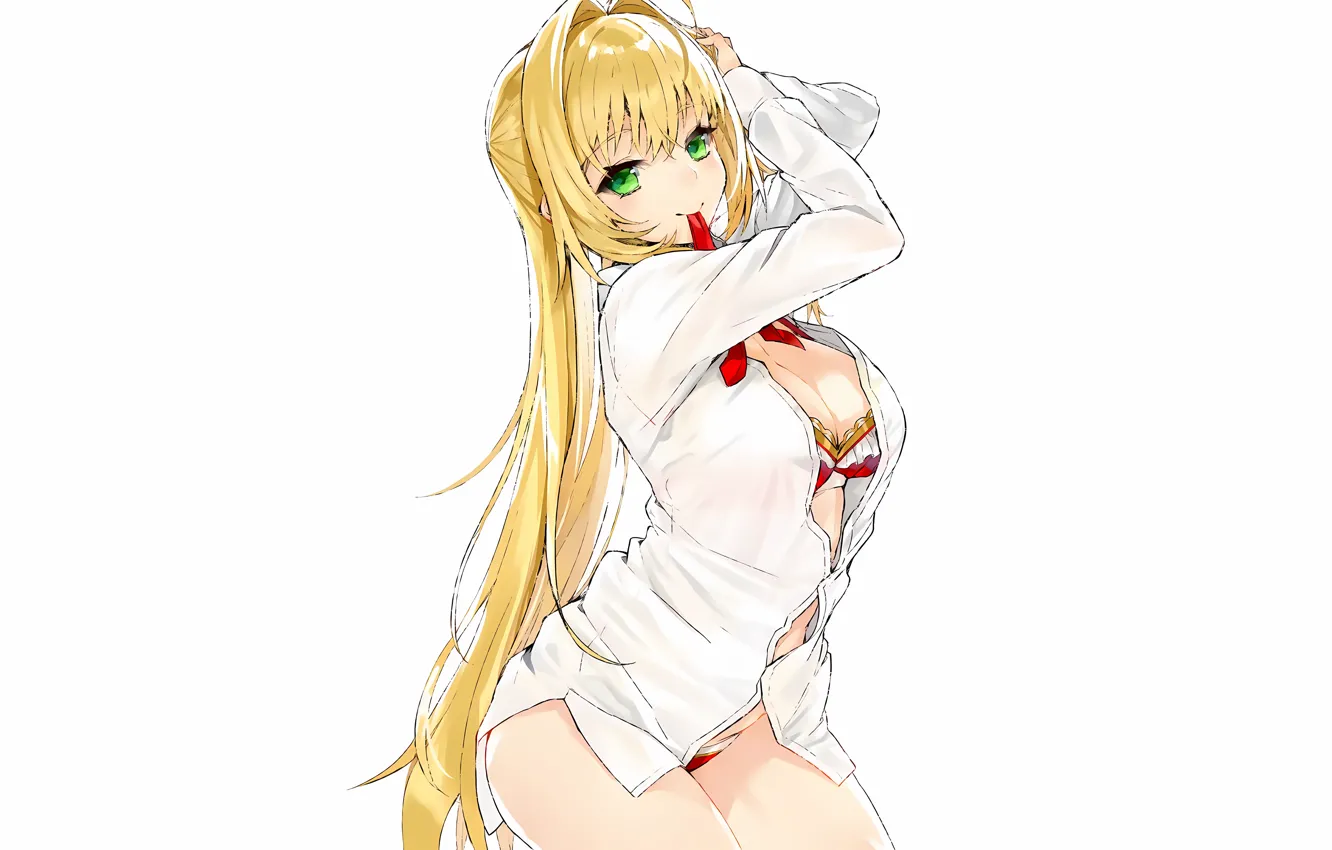 Photo wallpaper girl, sexy, lingerie, bra, cleavage, panties, green eyes, long hair