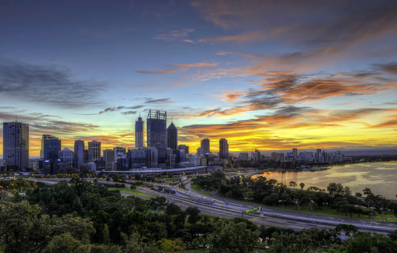 Photo wallpaper sunset, the city, photo, dawn, road, home, Australia, Sydney