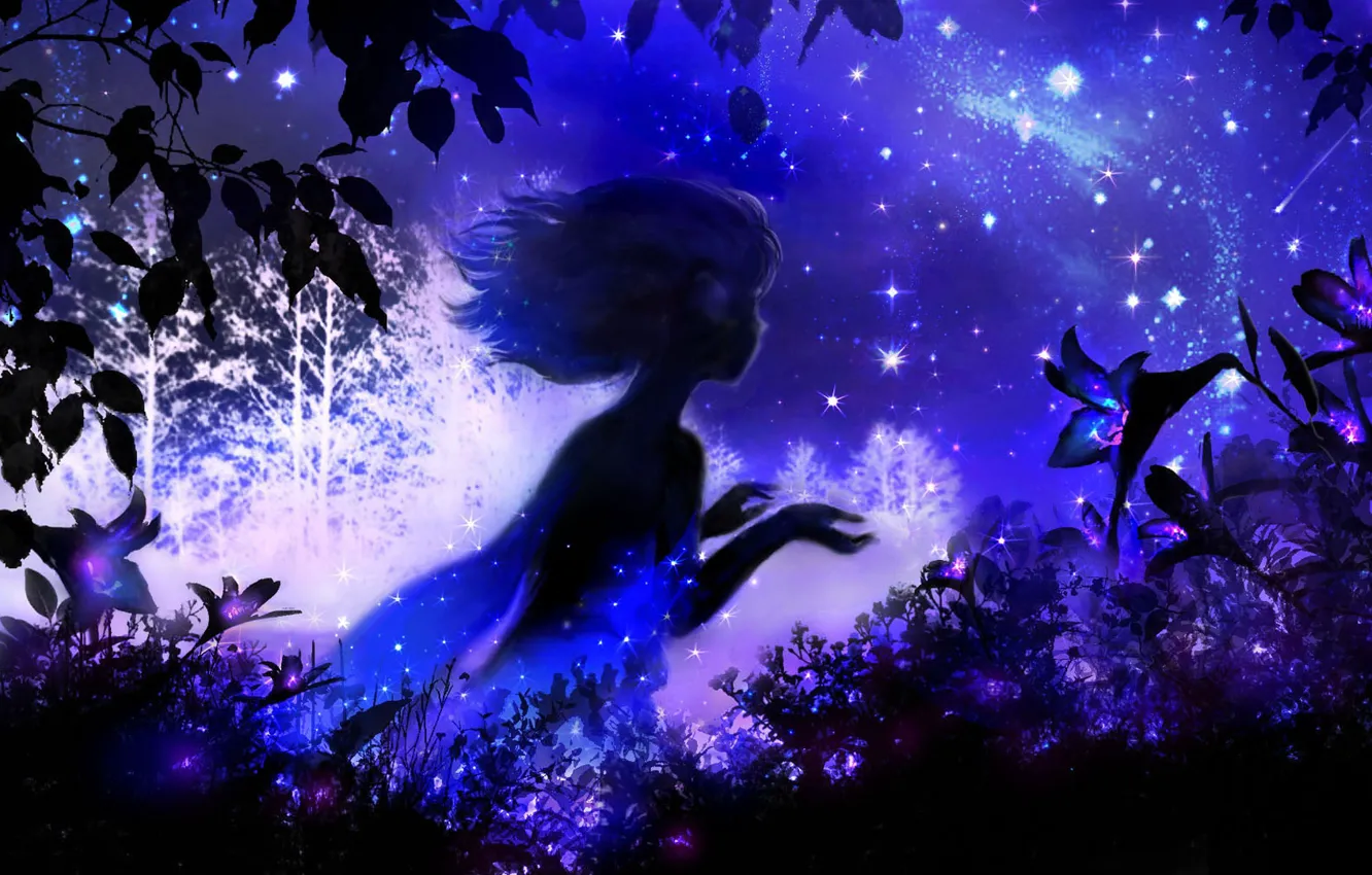 Photo wallpaper the sky, girl, night, Lily, fantasy, by 00