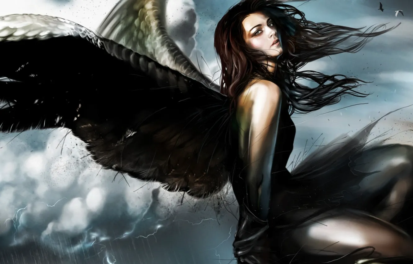 Photo wallpaper girl, fiction, wings, angel, fantasy