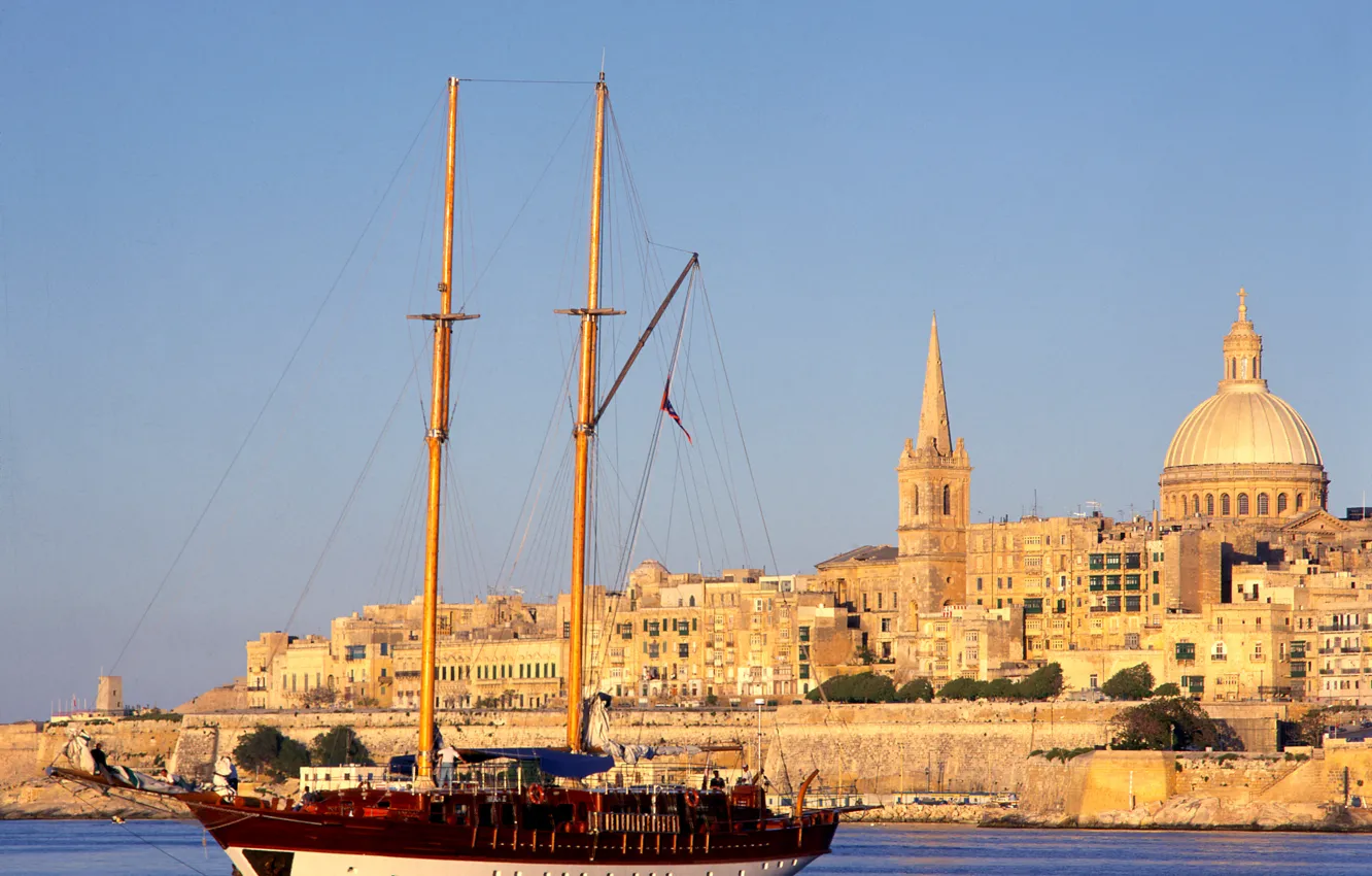 Photo wallpaper sea, old, shore, ship, island, Malta