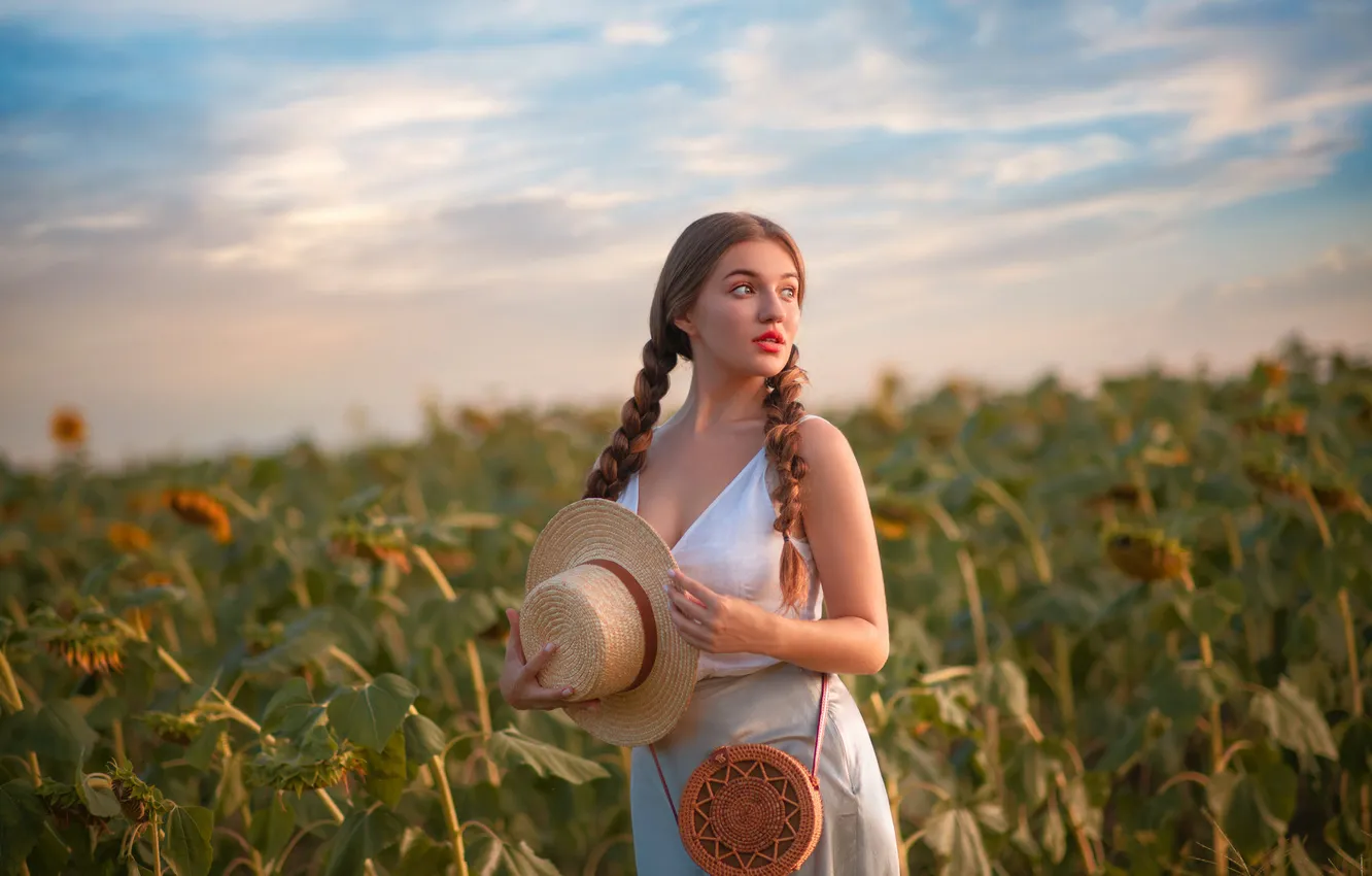 Photo wallpaper braid, hat, look, pose, Nicole Lau, Rus, skirt, girl