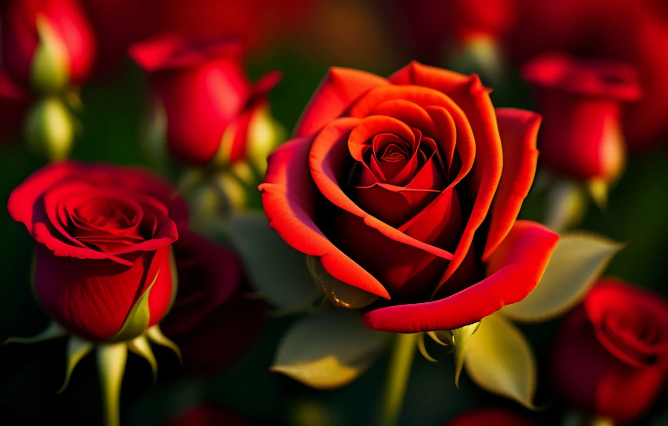 Photo wallpaper roses, red, neural network
