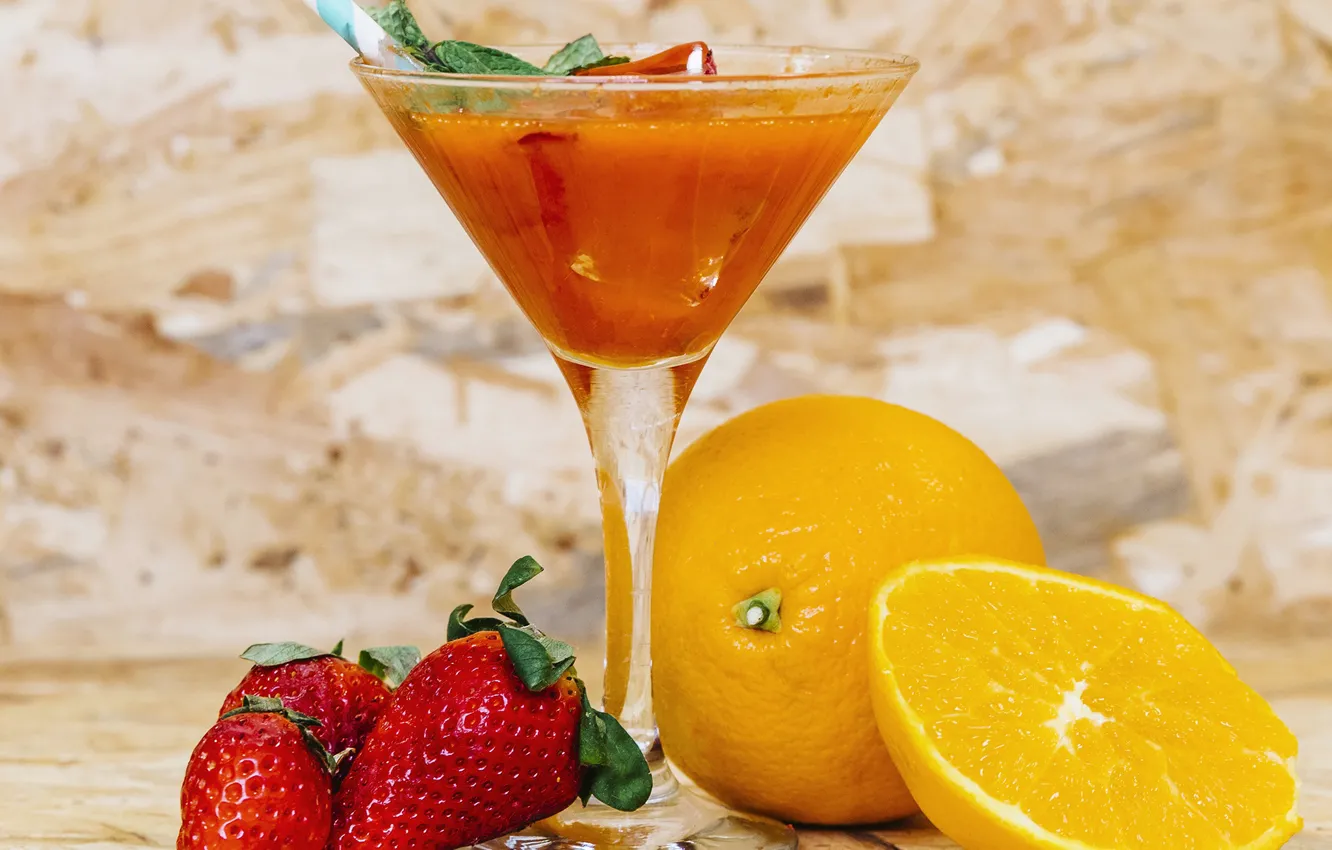 Photo wallpaper orange, strawberry, juice, cocktail