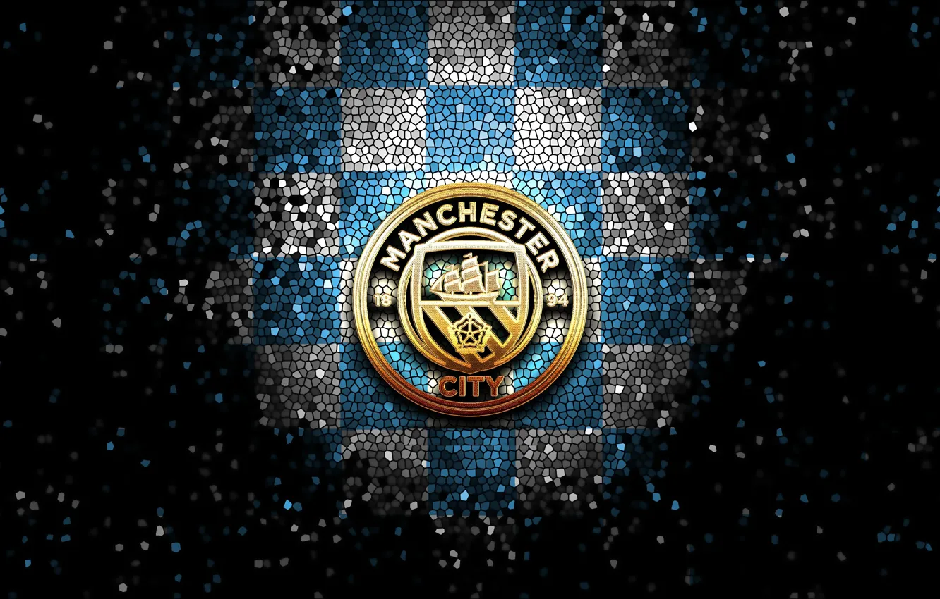 Photo wallpaper wallpaper, sport, logo, football, Manchester City, glitter, checkered