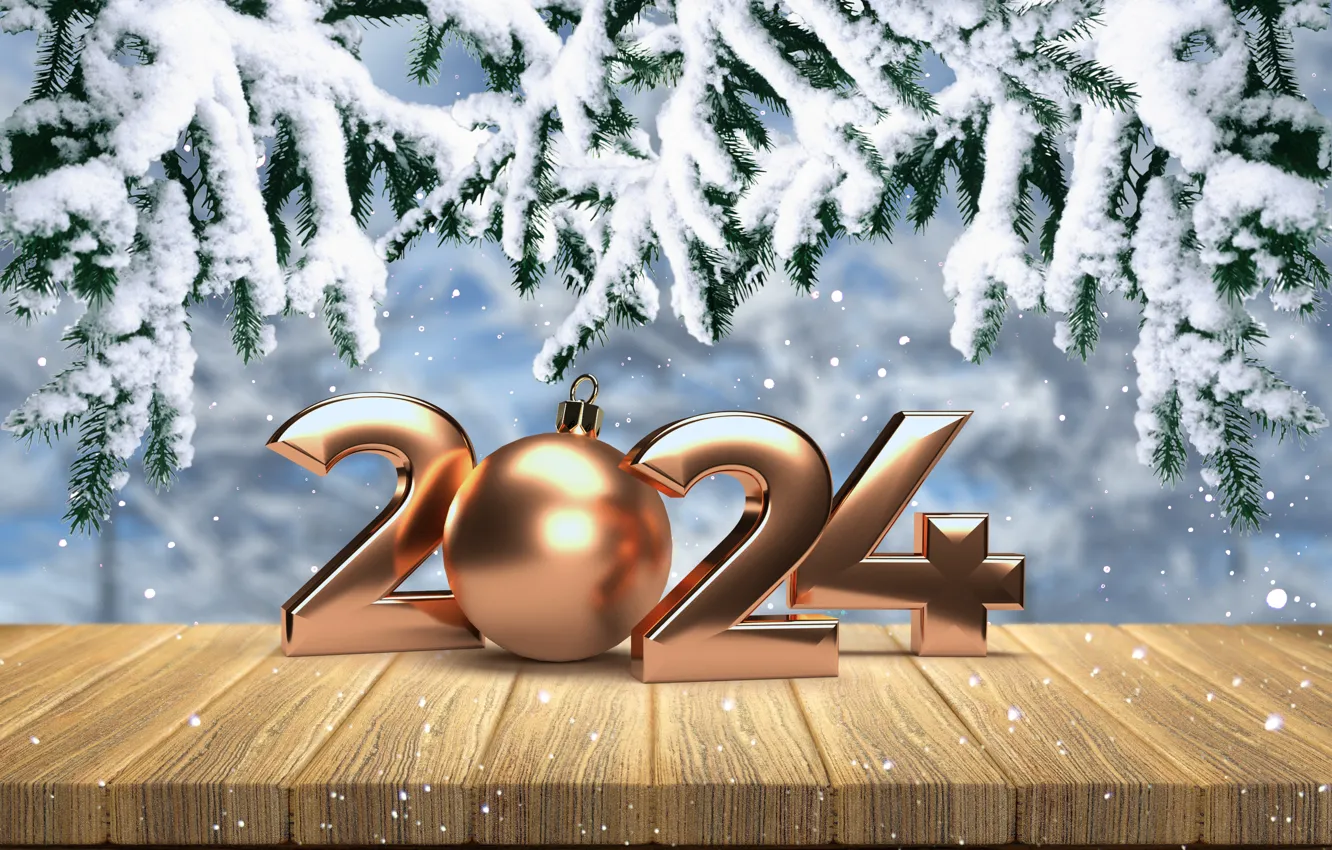 Photo wallpaper winter, snow, snowflakes, gold, new year, figures, golden, winter