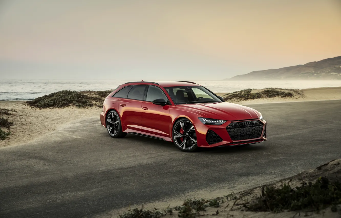 Photo wallpaper red, Audi, coast, universal, RS 6, 2020, 2019, V8 Twin-Turbo
