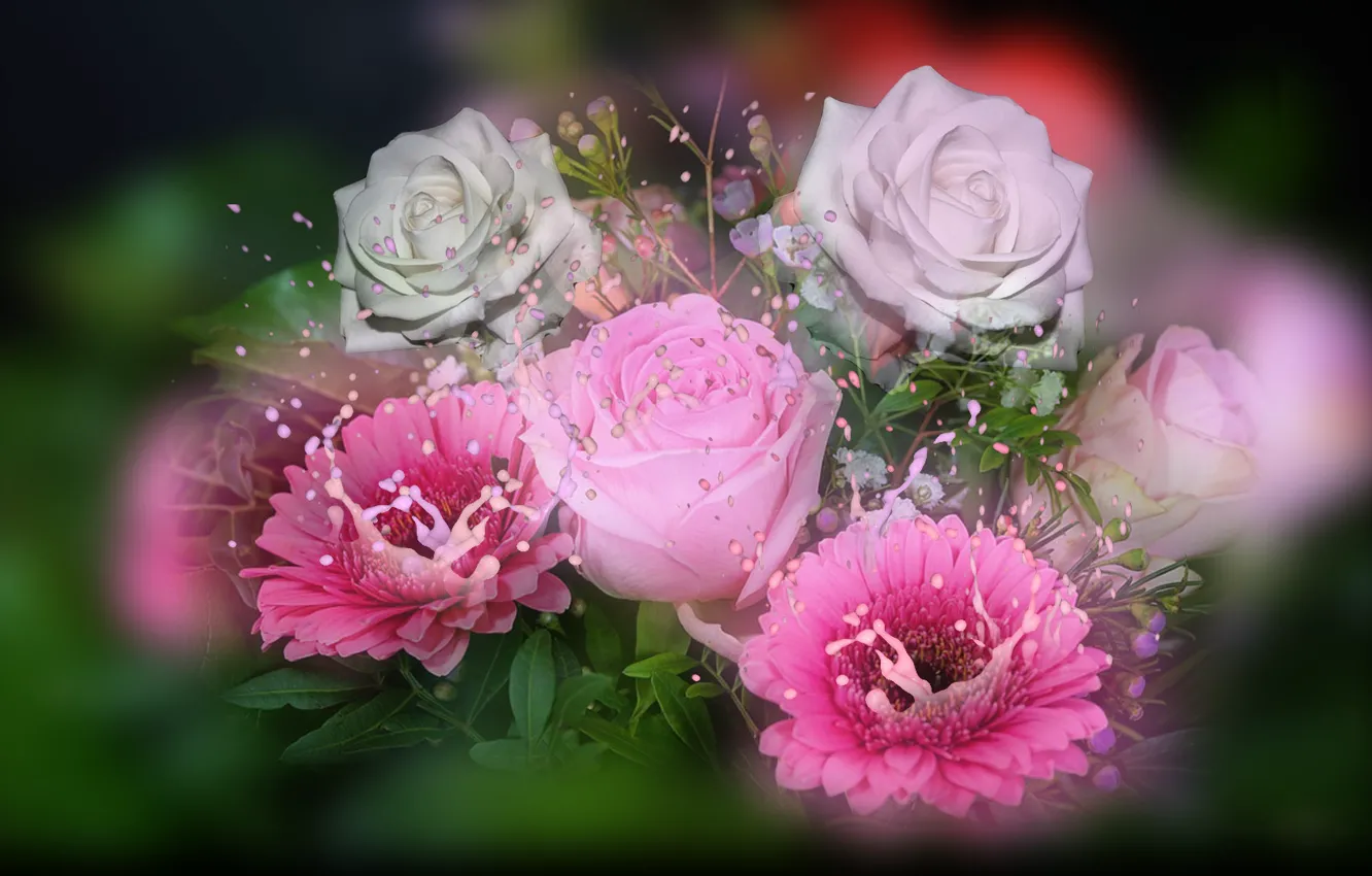 Photo wallpaper flowers, roses, bouquet