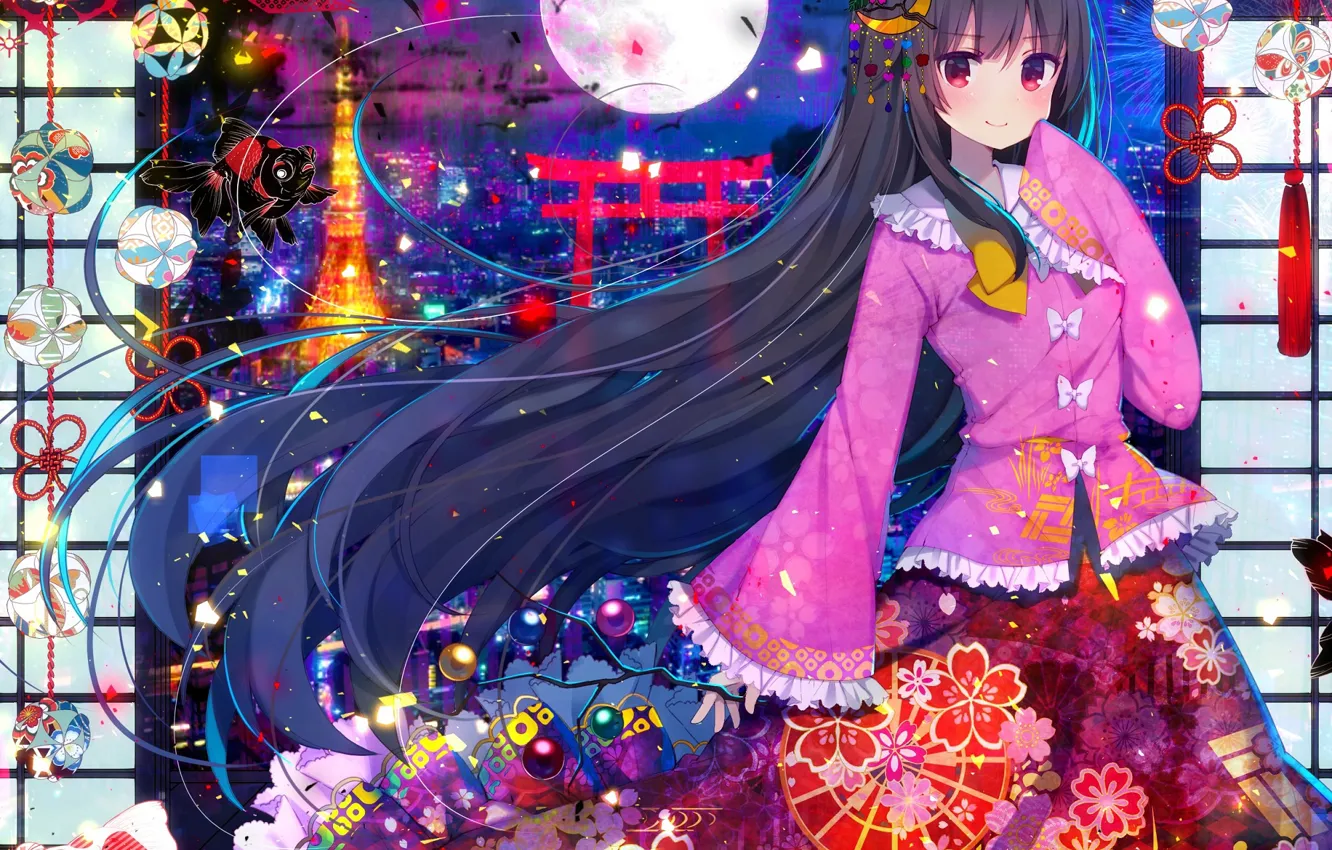 Photo wallpaper fish, the moon, girl