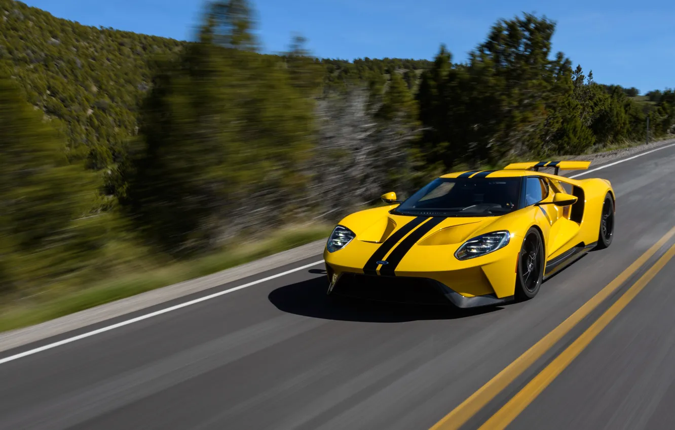 Photo wallpaper car, Ford, Ford GT, yellow, race, speed, fast