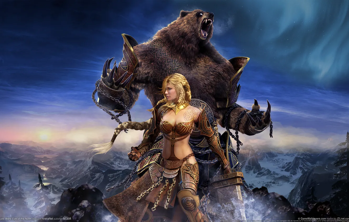 Photo wallpaper girl, fantasy, bear, Guild Wars:Eye of the North