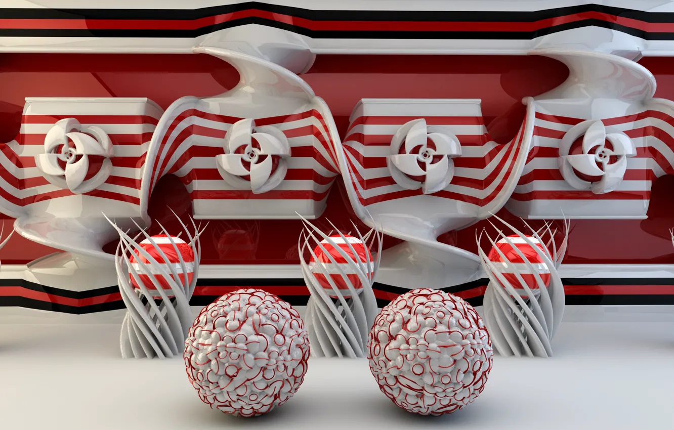 Photo wallpaper balls, white color, red