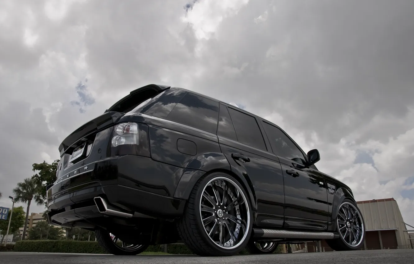 Photo wallpaper the sky, trees, clouds, black, tuning, wheels, drives, black