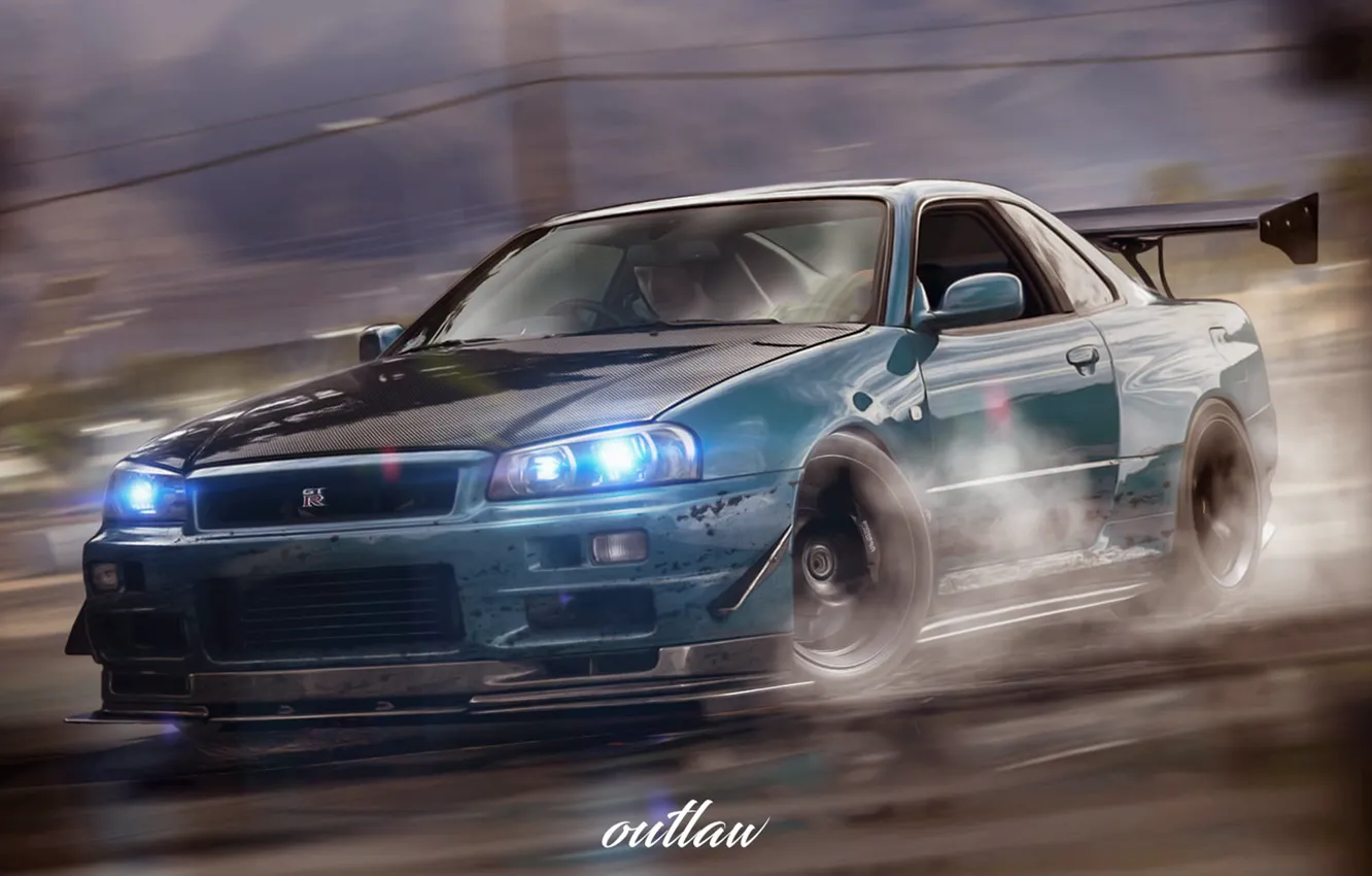 Photo wallpaper machine, auto, Nissan, nfs, Godzilla, Nissan Skylian, Game Art, Outlaw