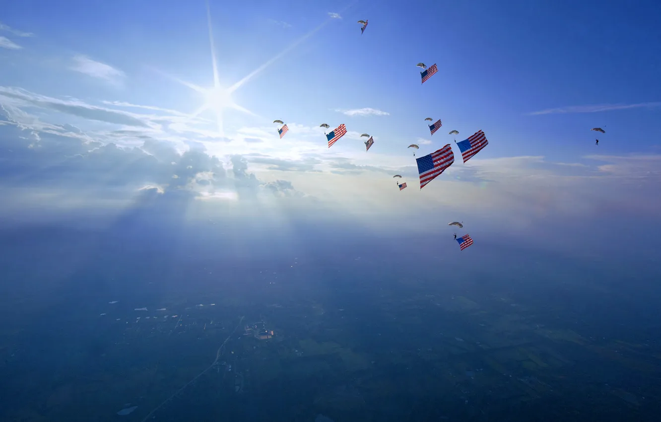 Photo wallpaper flag, USA, Ohio, paraplanerist, the memory of the victims of the September 11 attacks, Middletown