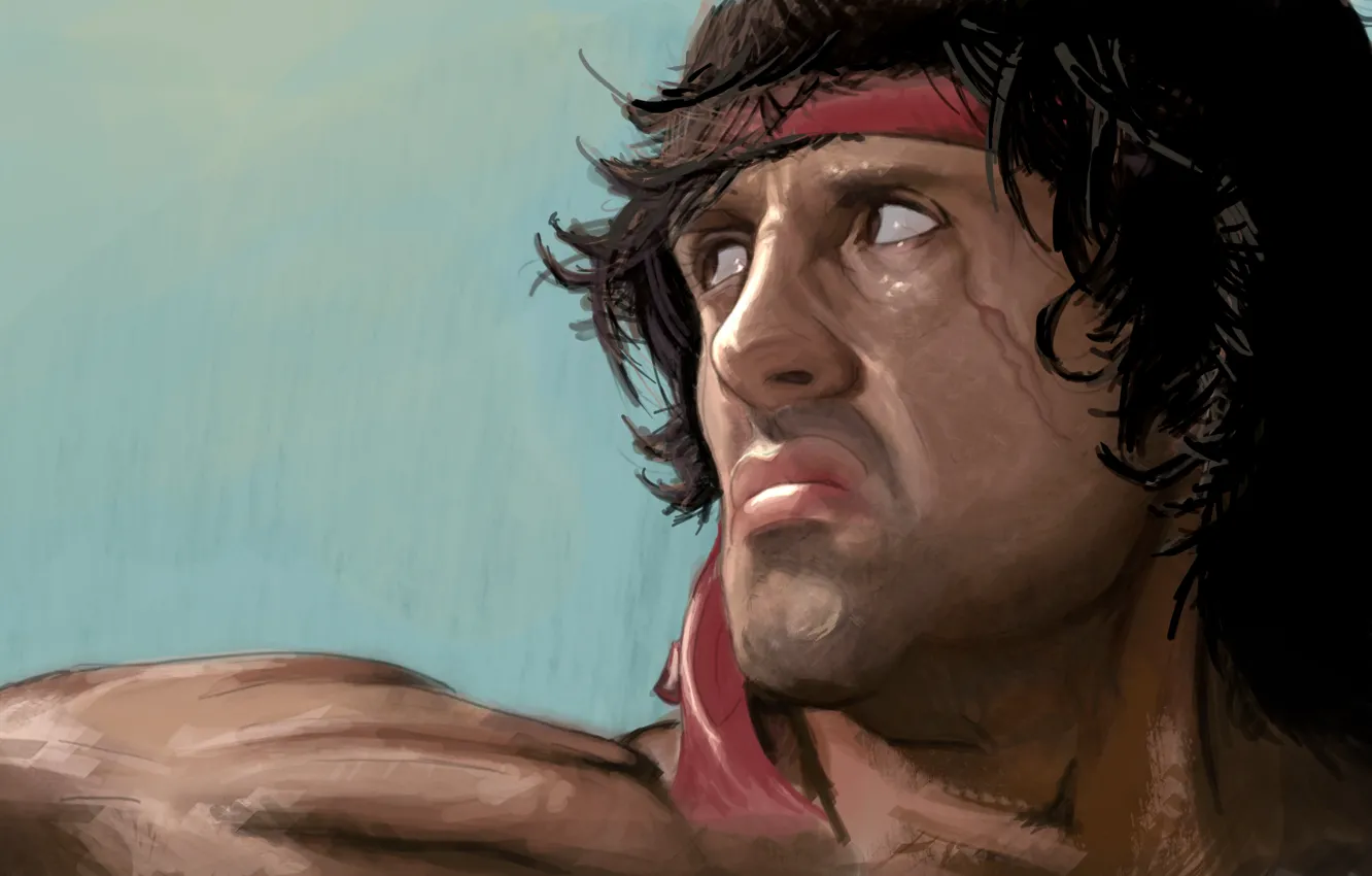 Photo wallpaper painting, Sylvester Stallone, Rambo, artwork, Rambo