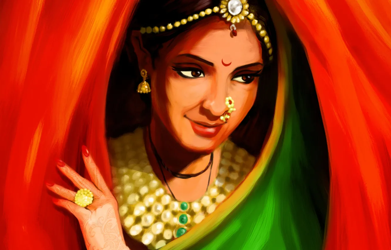 Photo wallpaper girl, decoration, art, India, curtain, Indian
