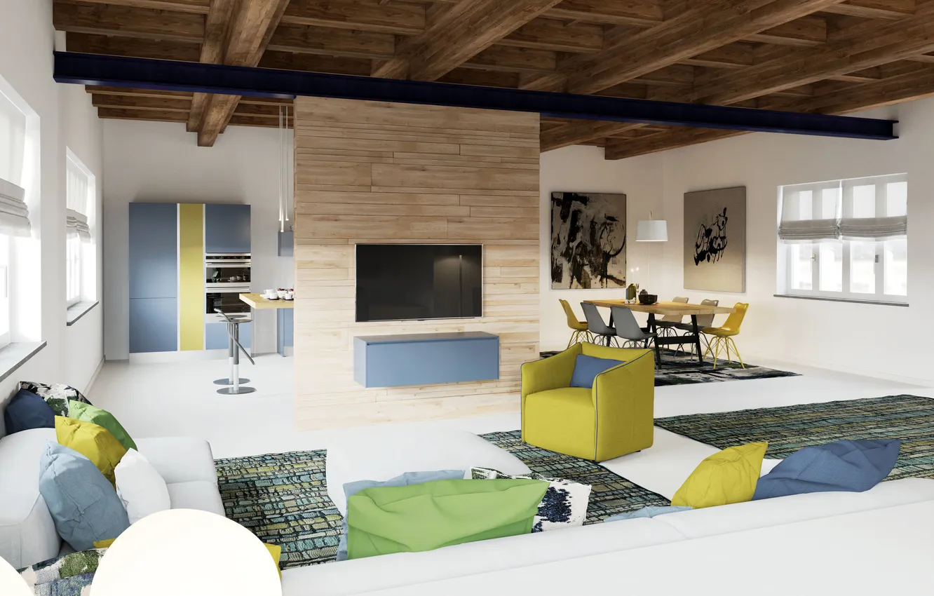 Photo wallpaper design, style, interior, kitchen, living room, dining room, Wood meets metal, 2025 Interior Design Trends