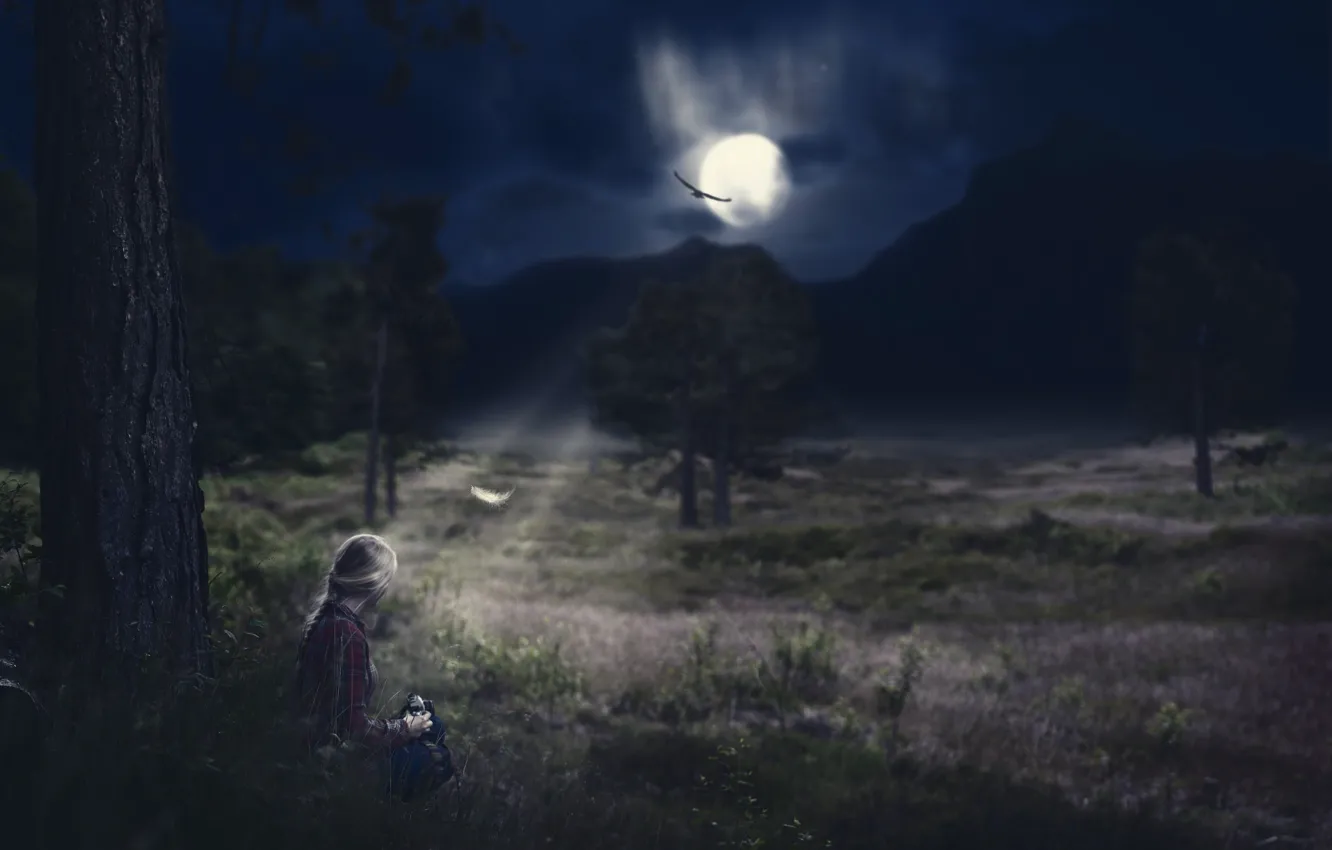 Photo wallpaper girl, night, loneliness