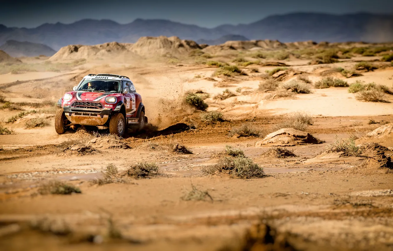 Photo wallpaper red, race, sport, desert, Mini, SUV, Mini Cooper, Rally