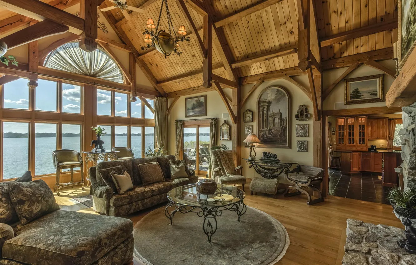 Photo wallpaper design, style, sofa, picture, window, table, living room