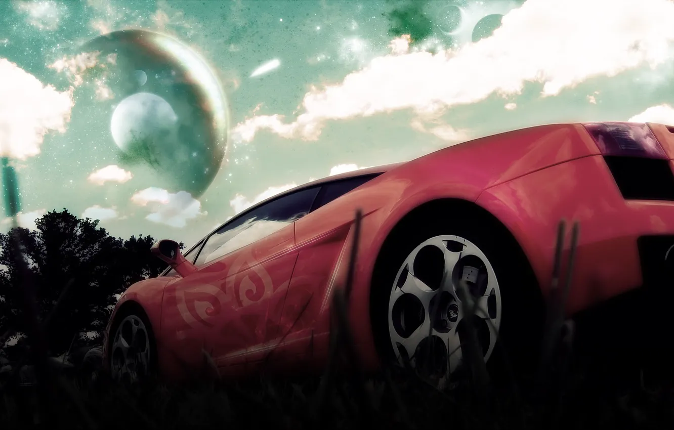 Photo wallpaper the sky, red, planet, disk, lamborghini