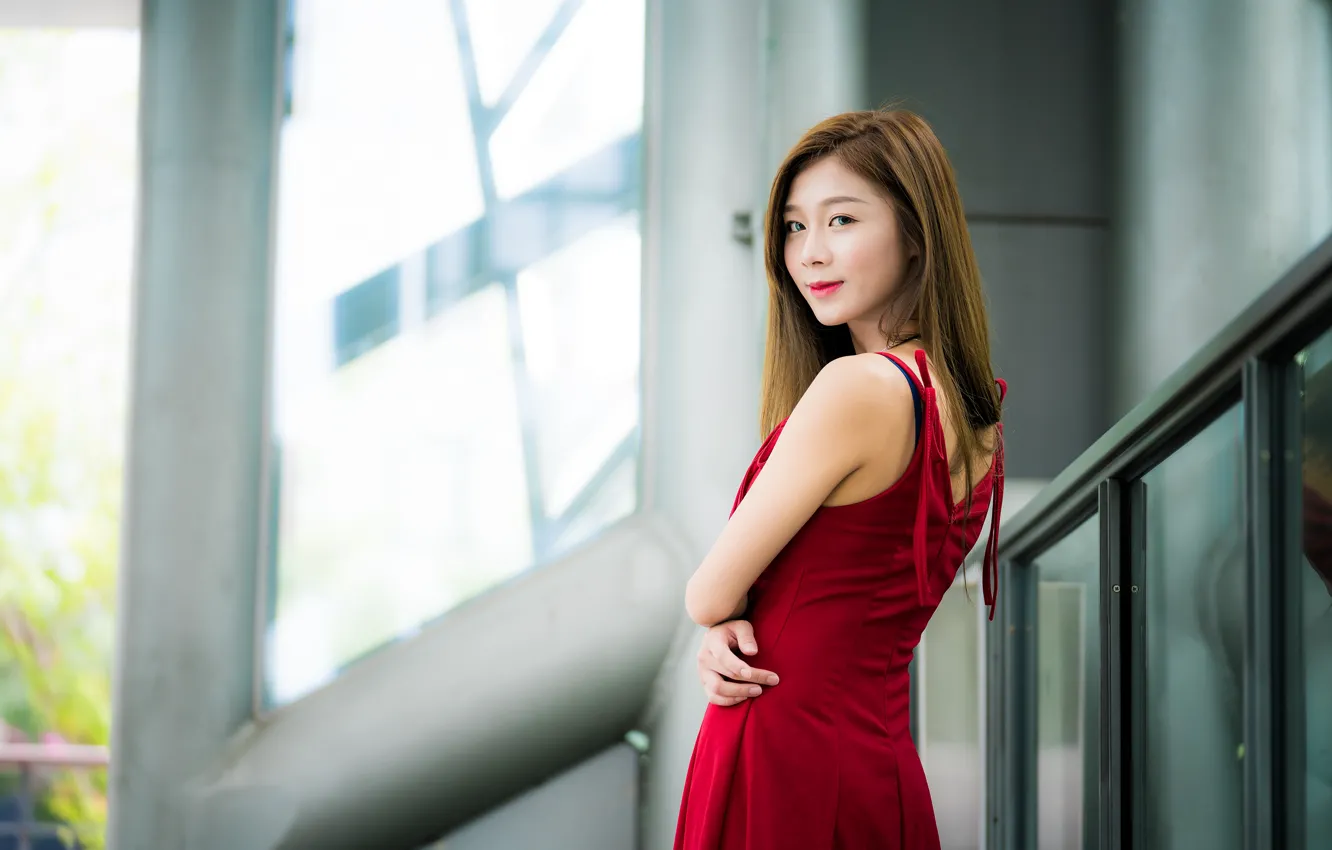 Photo wallpaper look, smile, sweetheart, dress, brown hair, Asian, oke