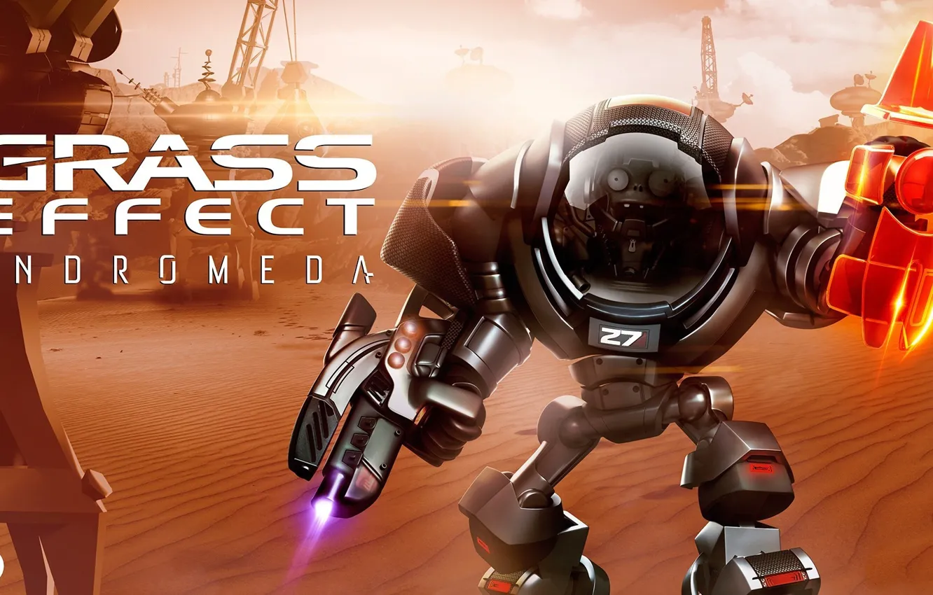 Photo wallpaper space, zombie, gun, robot, undead, mass effect, mecha, desert