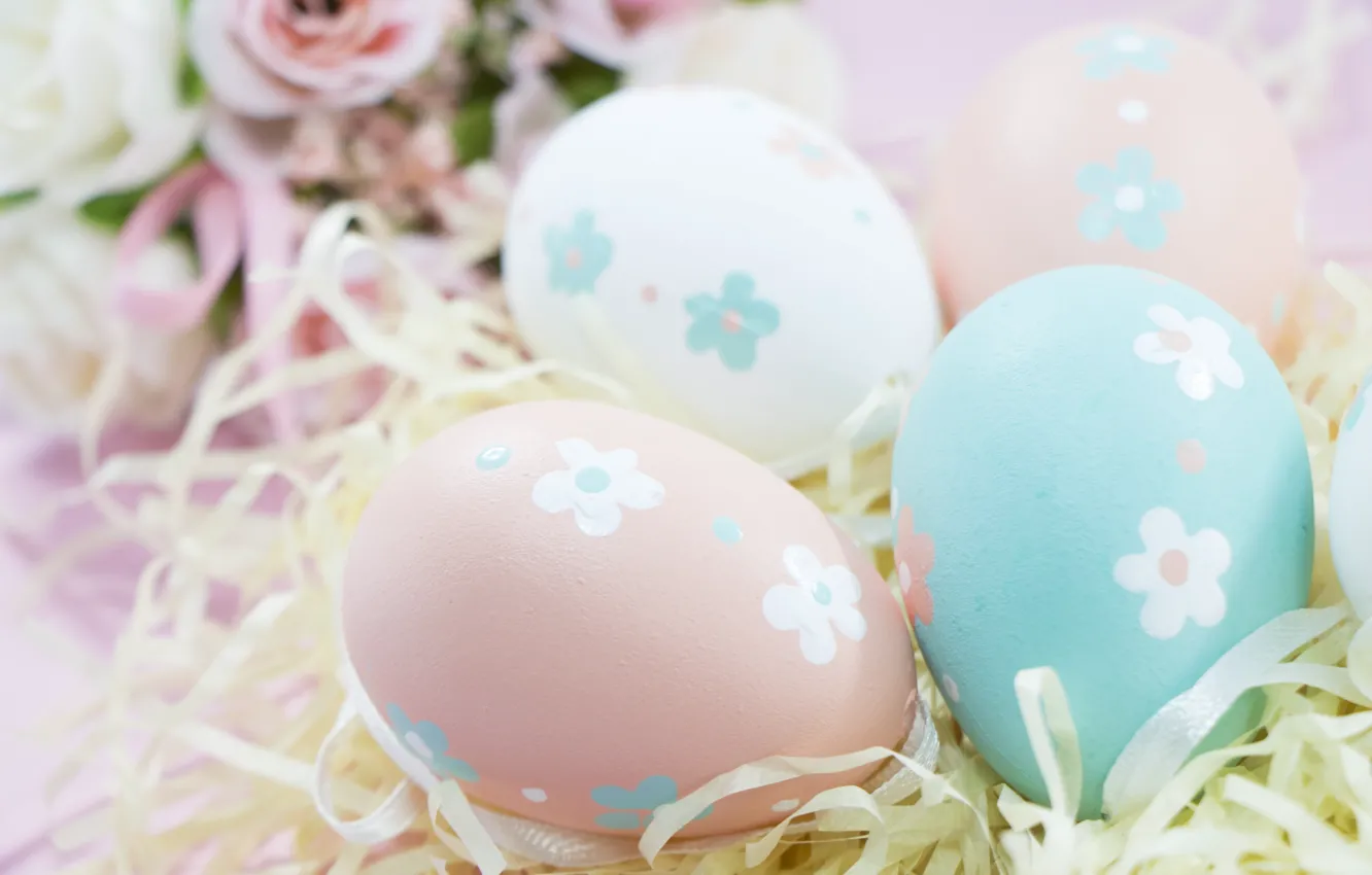 Photo wallpaper eggs, Easter, hay, Holiday