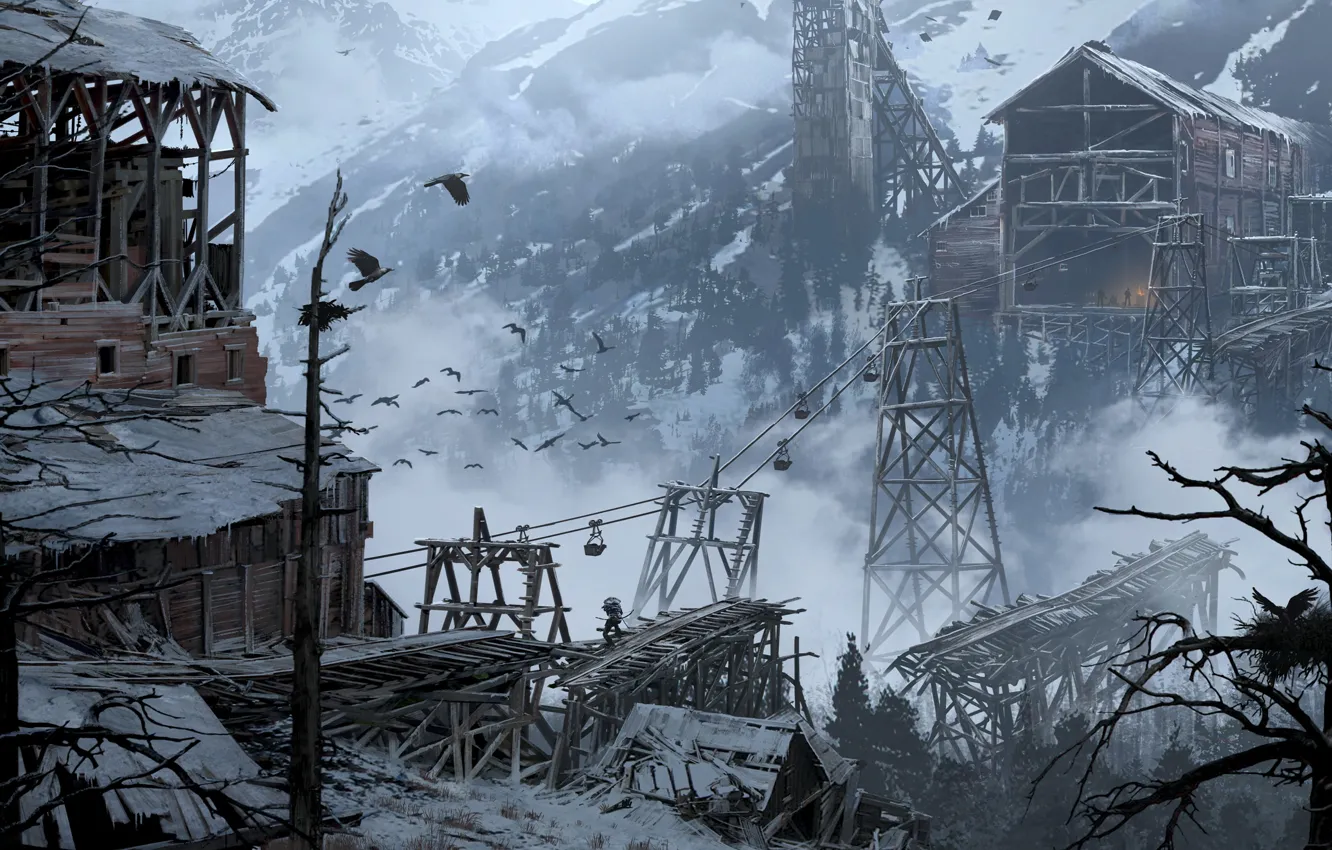 Photo wallpaper girl, snow, mountains, art, Tomb Raider, Lara Croft, Siberia, Rise of the Tomb Raider