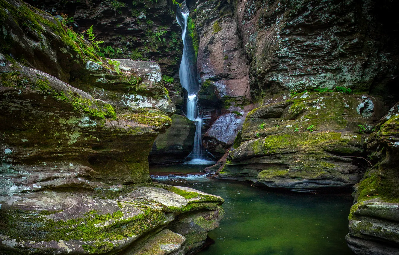 Photo wallpaper rock, stones, waterfall, moss, USA, Ricketts Glen State Park