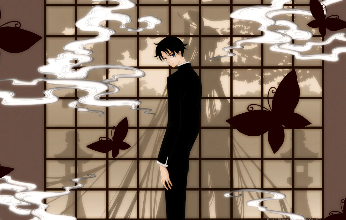 Photo wallpaper girl, butterfly, smoke, shadow, anime, silhouette, guy, xxxHolic