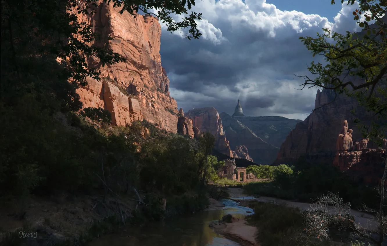 Photo wallpaper mountains, river, vegetation, Ancient Gates