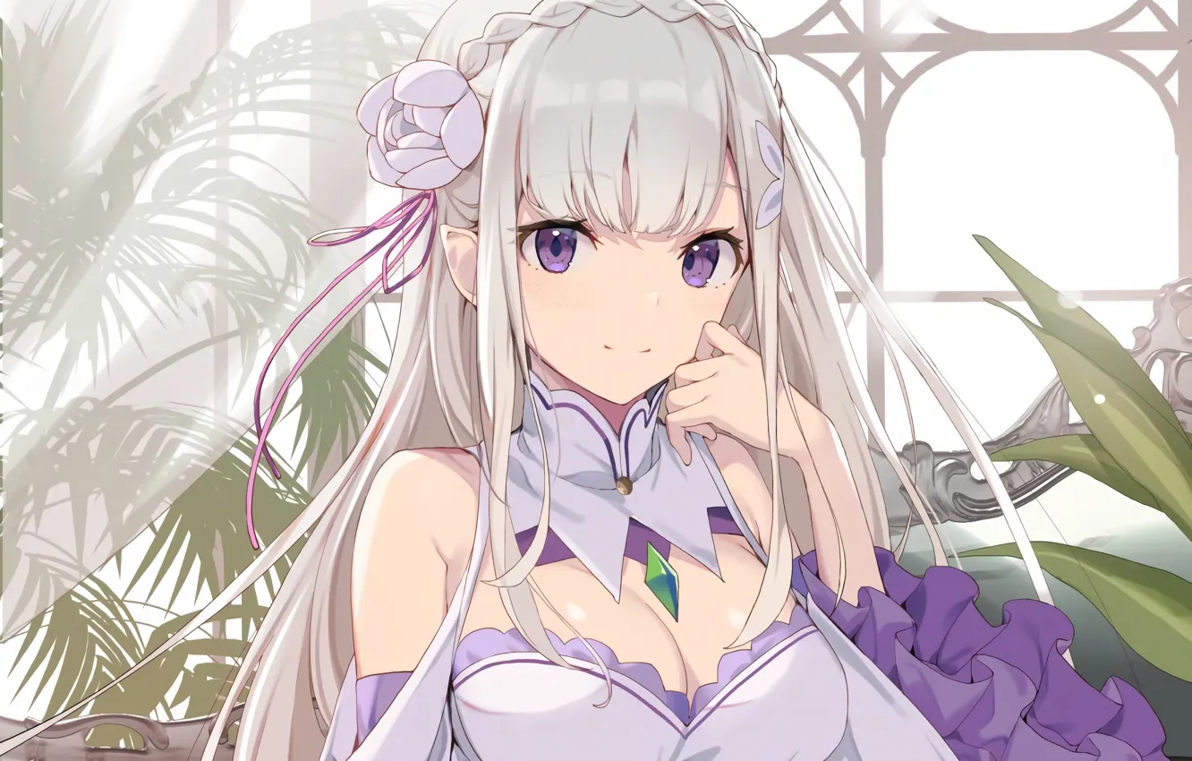 Photo wallpaper girl, sexy, cleavage, blouse, long hair, boobs, anime, beautiful