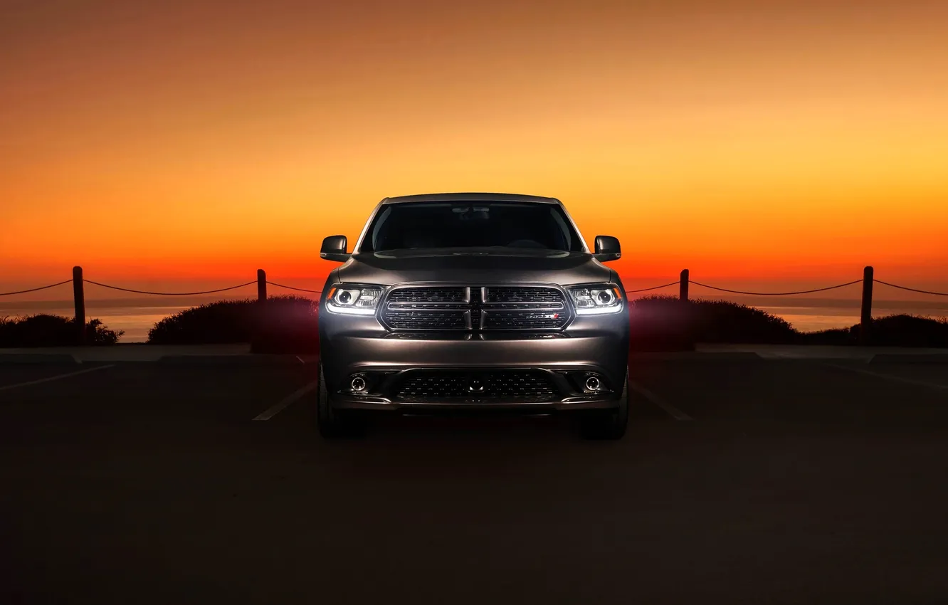 Photo wallpaper Sunset, Grille, The hood, Dodge, Lights, SUV, Durango, The front