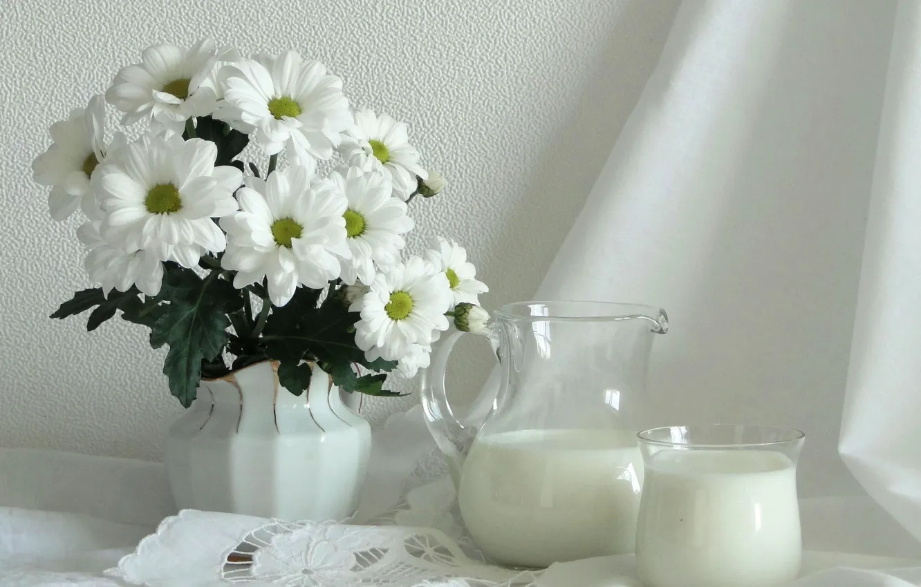 Photo wallpaper flowers, milk, bright colors