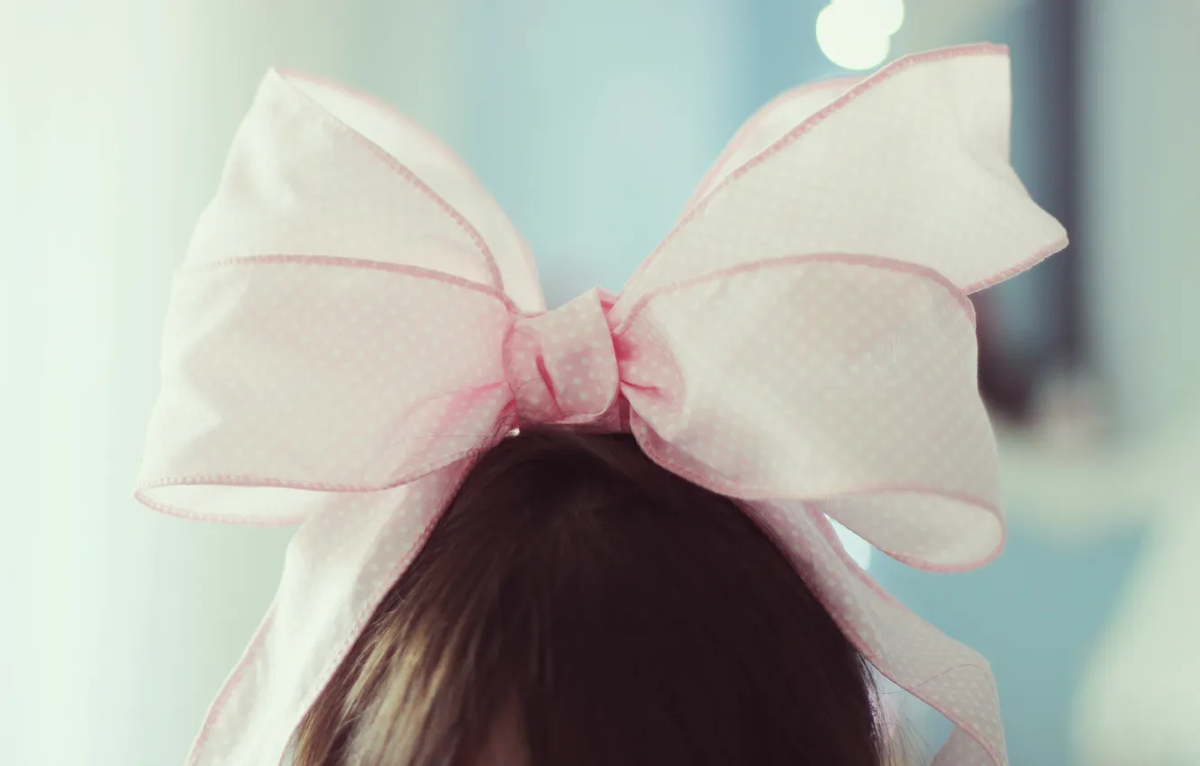 Photo wallpaper girl, background, mood, Wallpaper, brunette, pink, bow, bow