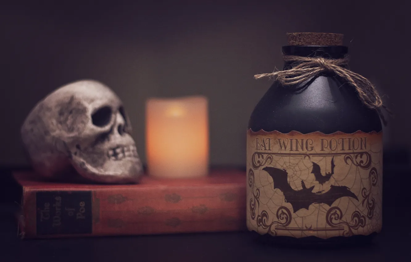 Photo wallpaper skull, candle, book