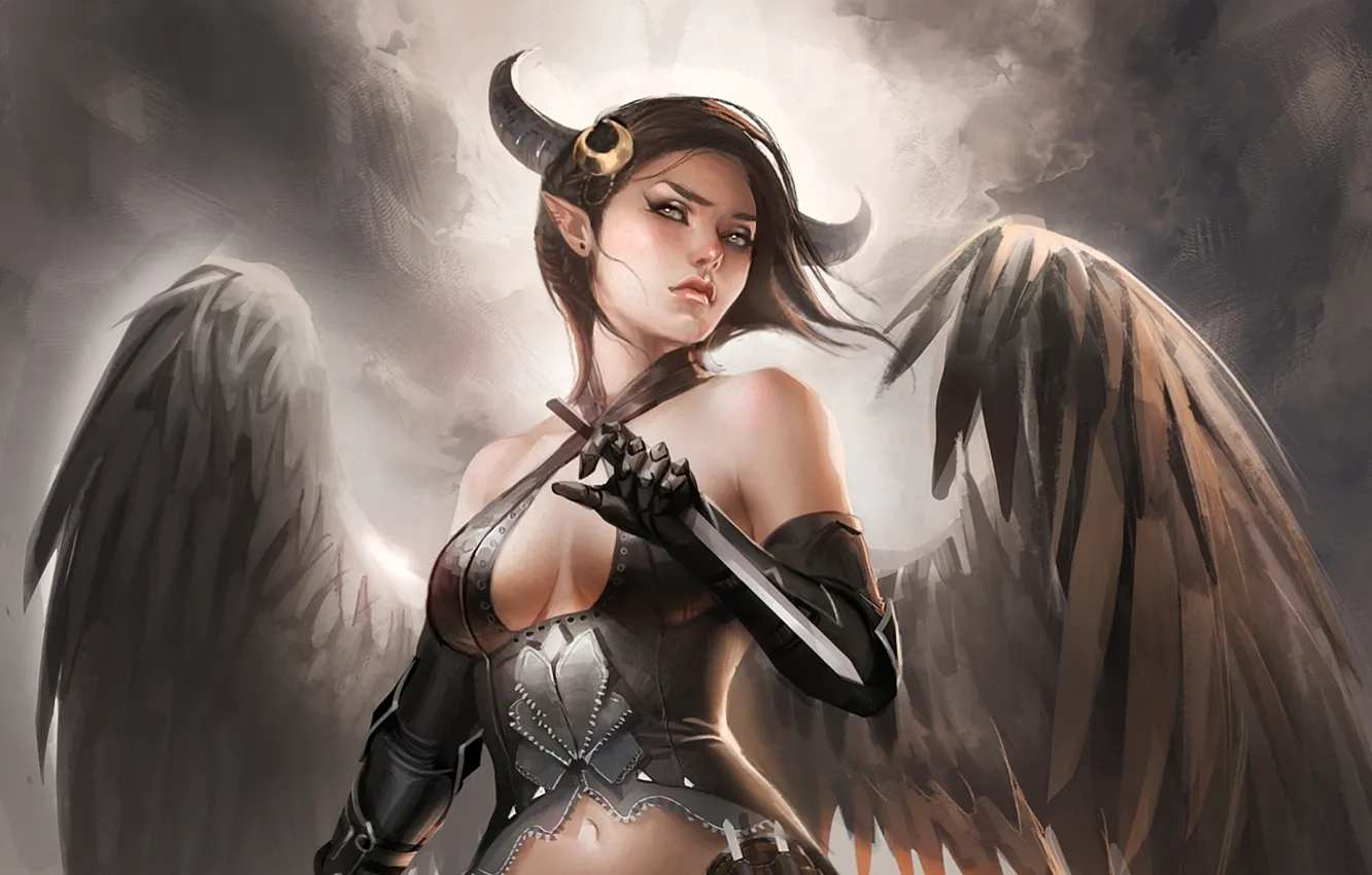 Photo wallpaper girl, fantasy, wings, the demon, art, succubus