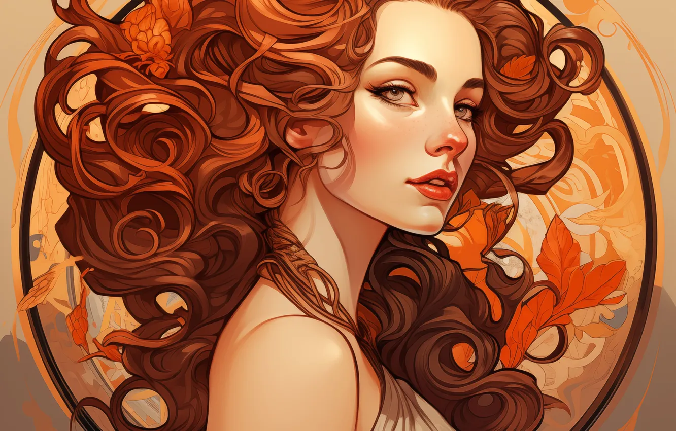 Photo wallpaper girl, hair, red, digital art, AI art, The Art of Artificial Intelligence, neural network