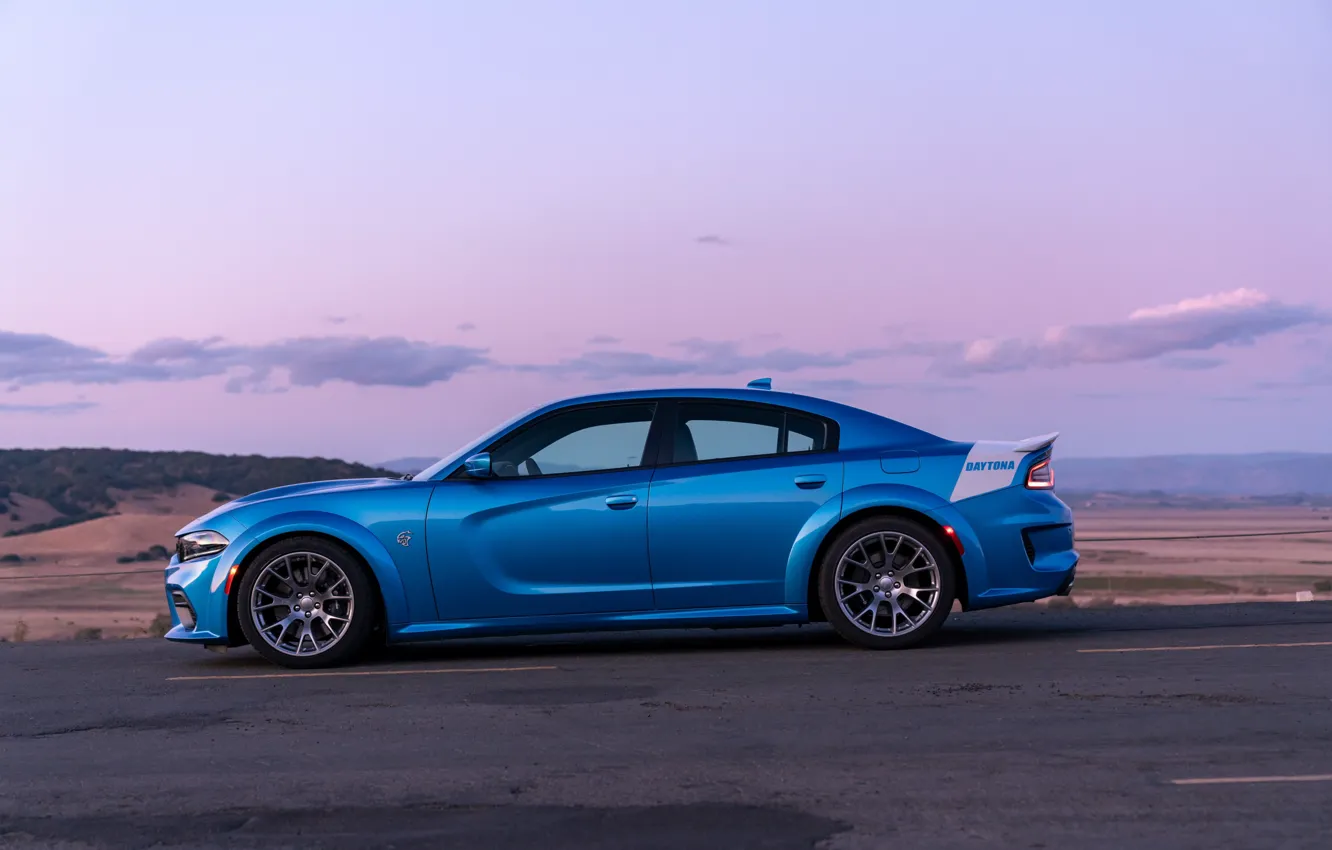 Photo wallpaper sunset, the evening, Dodge, side view, Charger, Hellcat, SRT, Widebody