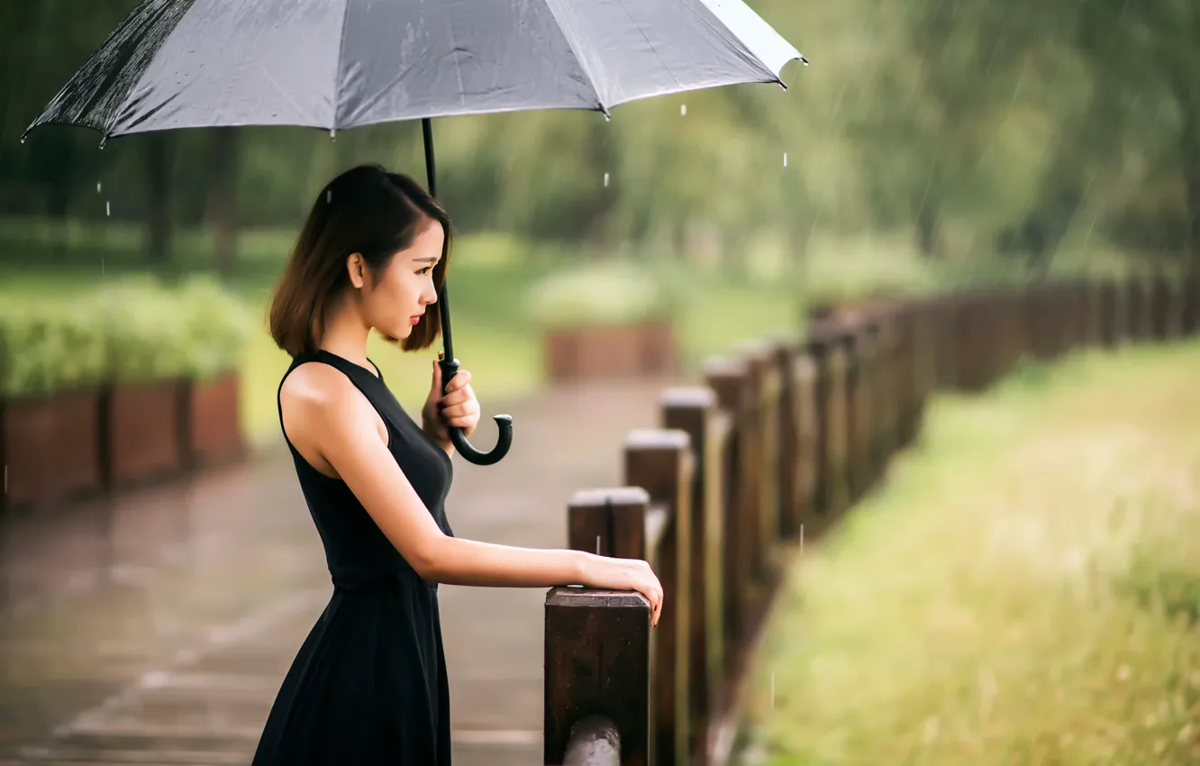 Photo wallpaper girl, rain, umbrella, rain-color