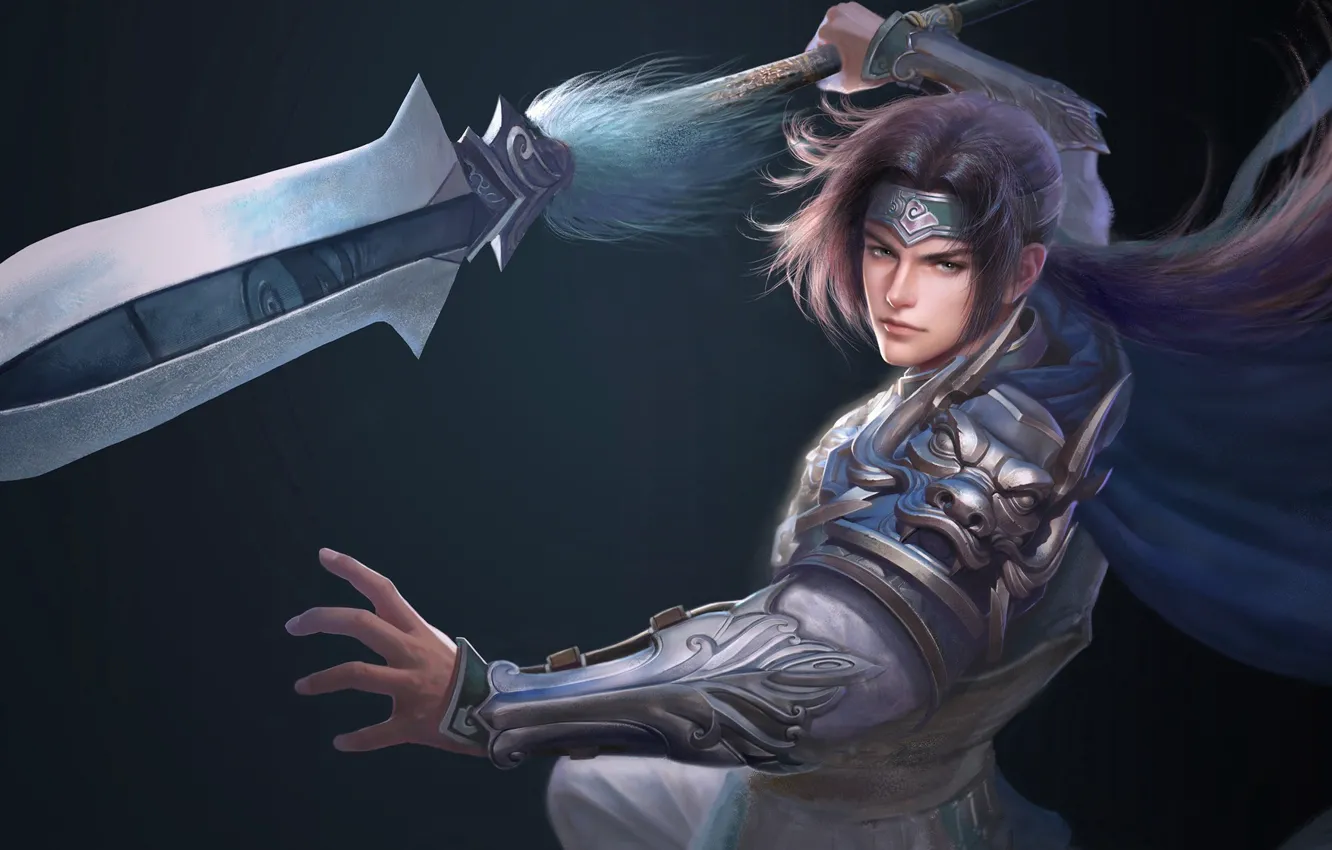 Photo wallpaper weapons, sword, warrior, fantasy, art, Ruoxin Zhang, Zhao Yun