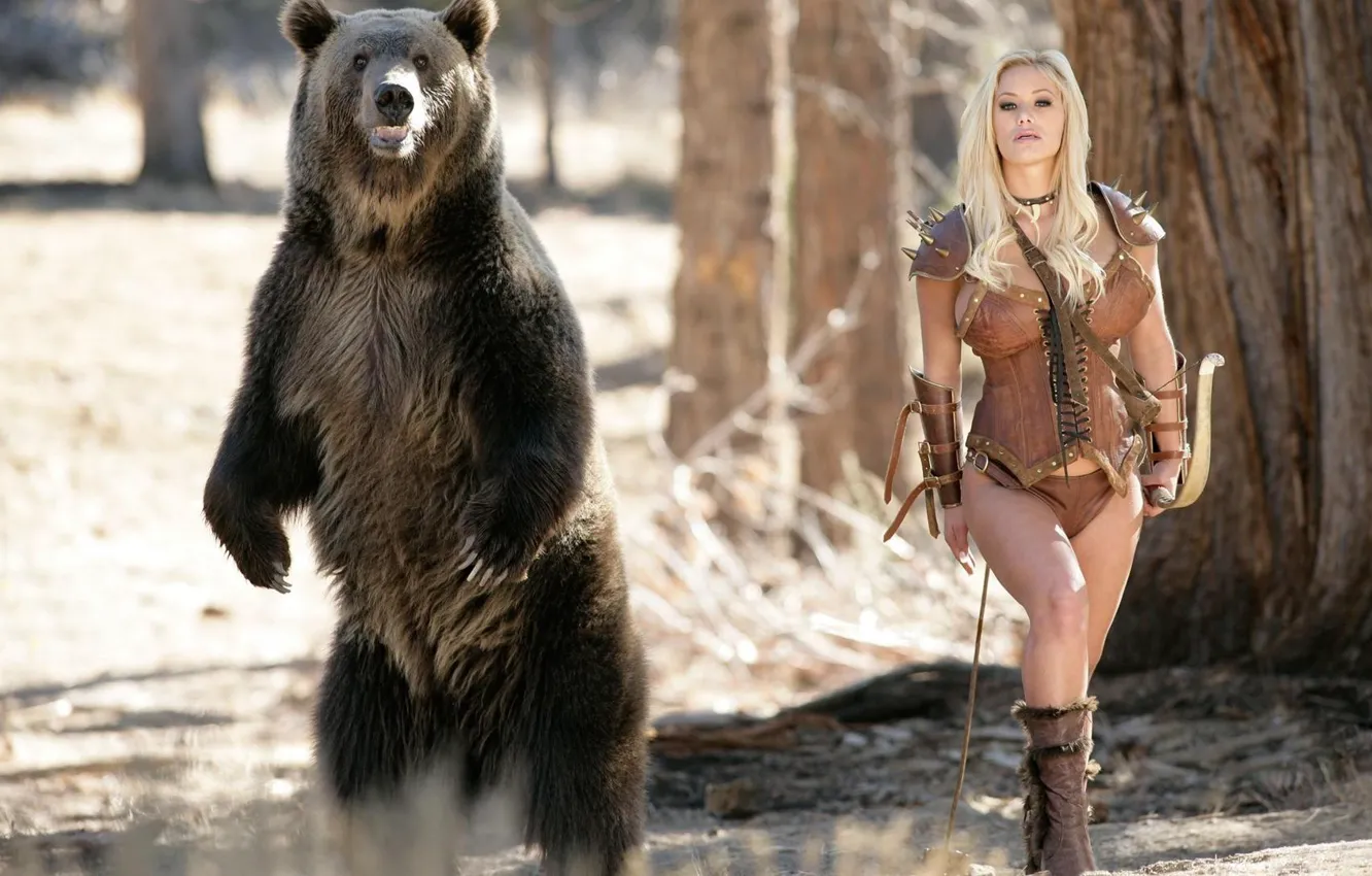 Photo wallpaper girl, fantasy, bear, bow, Archer, Shyla stylez