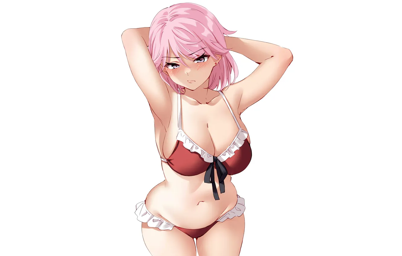 Photo wallpaper girl, sexy, cleavage, pink hair, boobs, sexy girl, anime, beautiful
