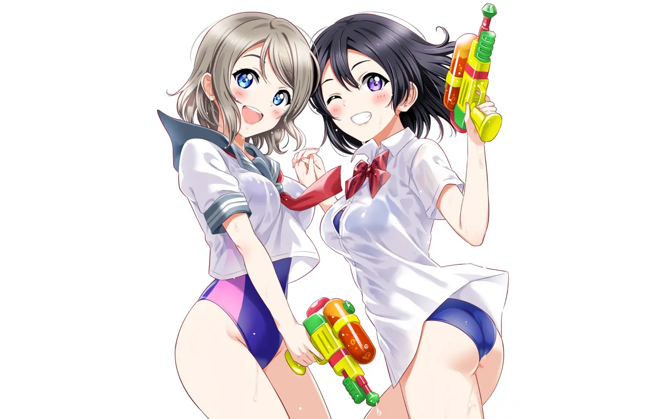 Photo wallpaper sexy, ass, wet, girls, anime, blue eyes, beautiful, short hair