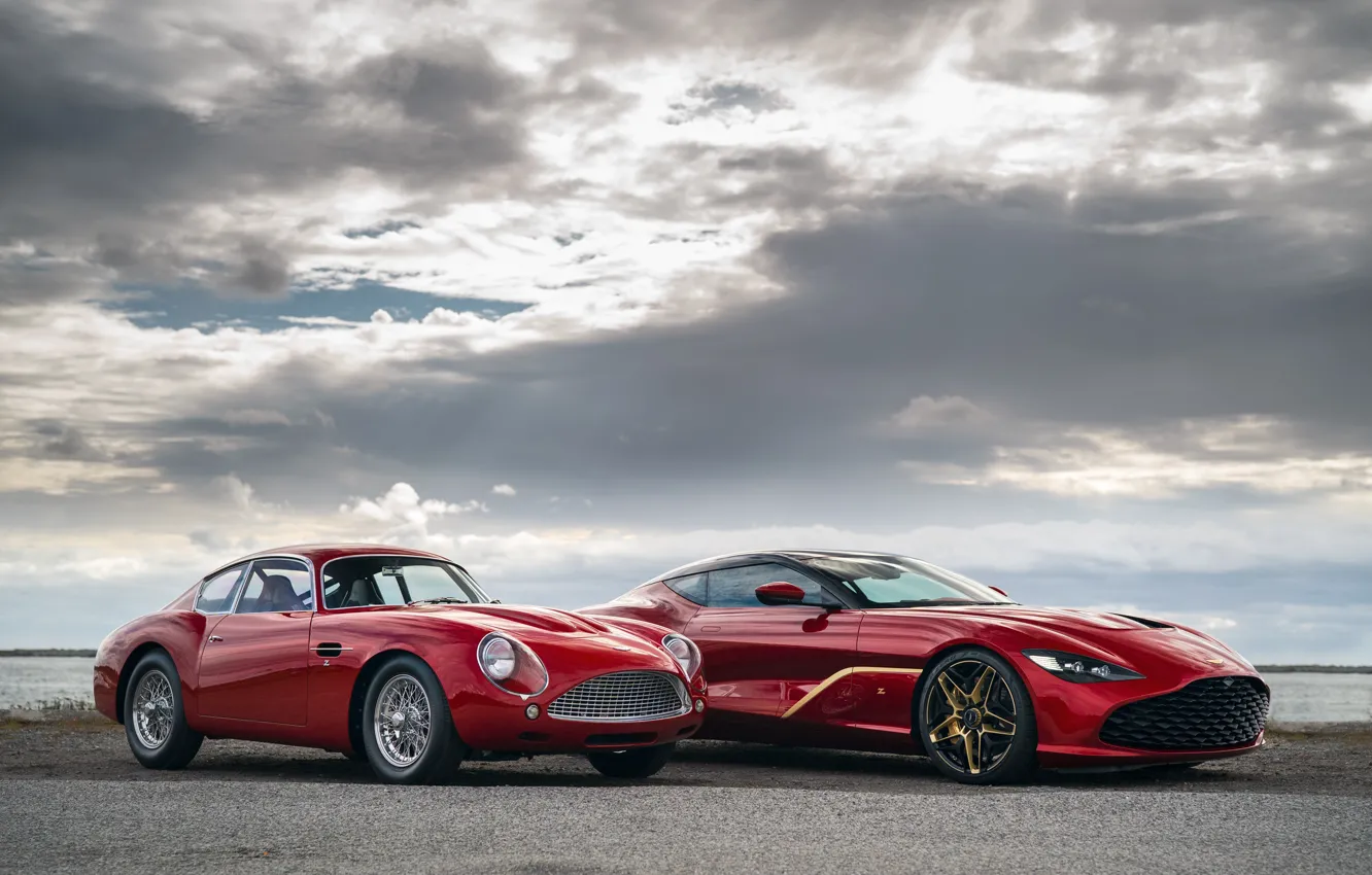 Photo wallpaper clouds, Aston Martin, red, Zagato, 2020, DB4 GT Zagato Continuation, DBS GT Zagato