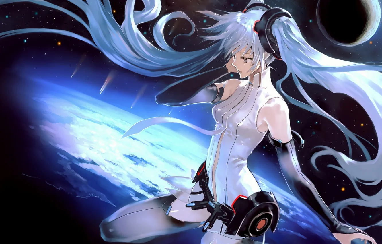 Photo wallpaper the sky, girl, space, stars, earth, planet, art, vocaloid