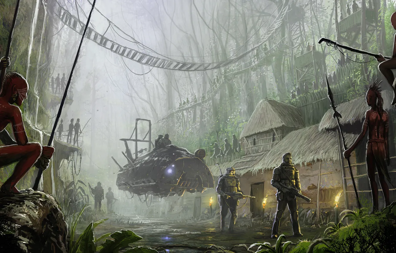 Photo wallpaper people, village, soldiers, Indian